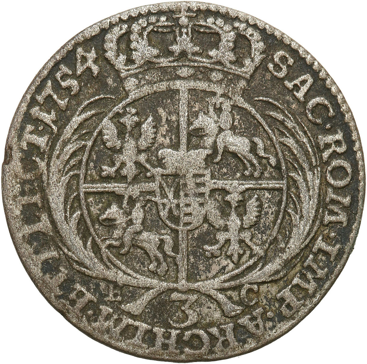 August III Sas. Trojak (3 grosze) 1754, Lipsk - rzadki nominał